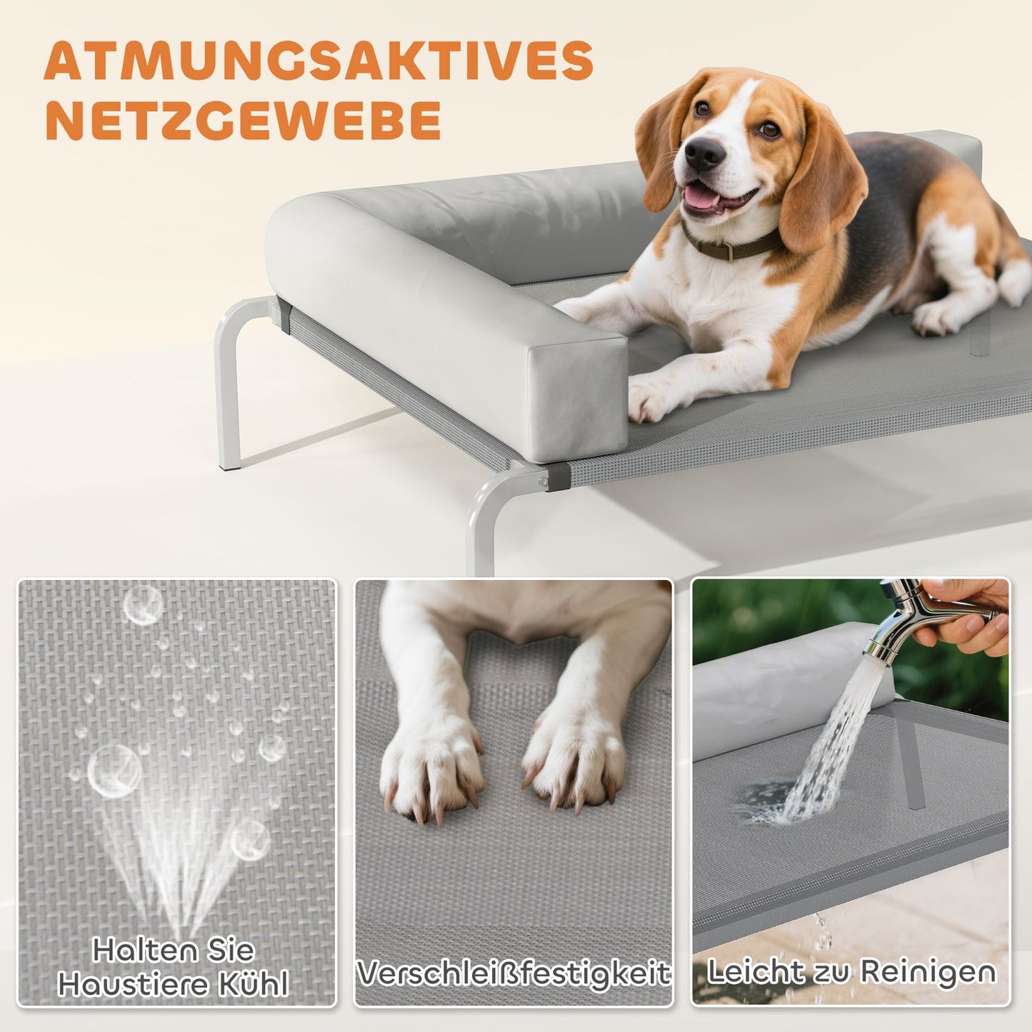 Elevated Outdoor Dog Bed with L-Shaped Cushion, 110x75x30cm