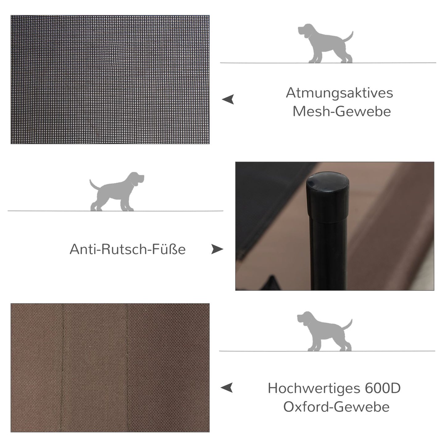 Durable outdoor dog bed, brown 76x61x18cm for pets