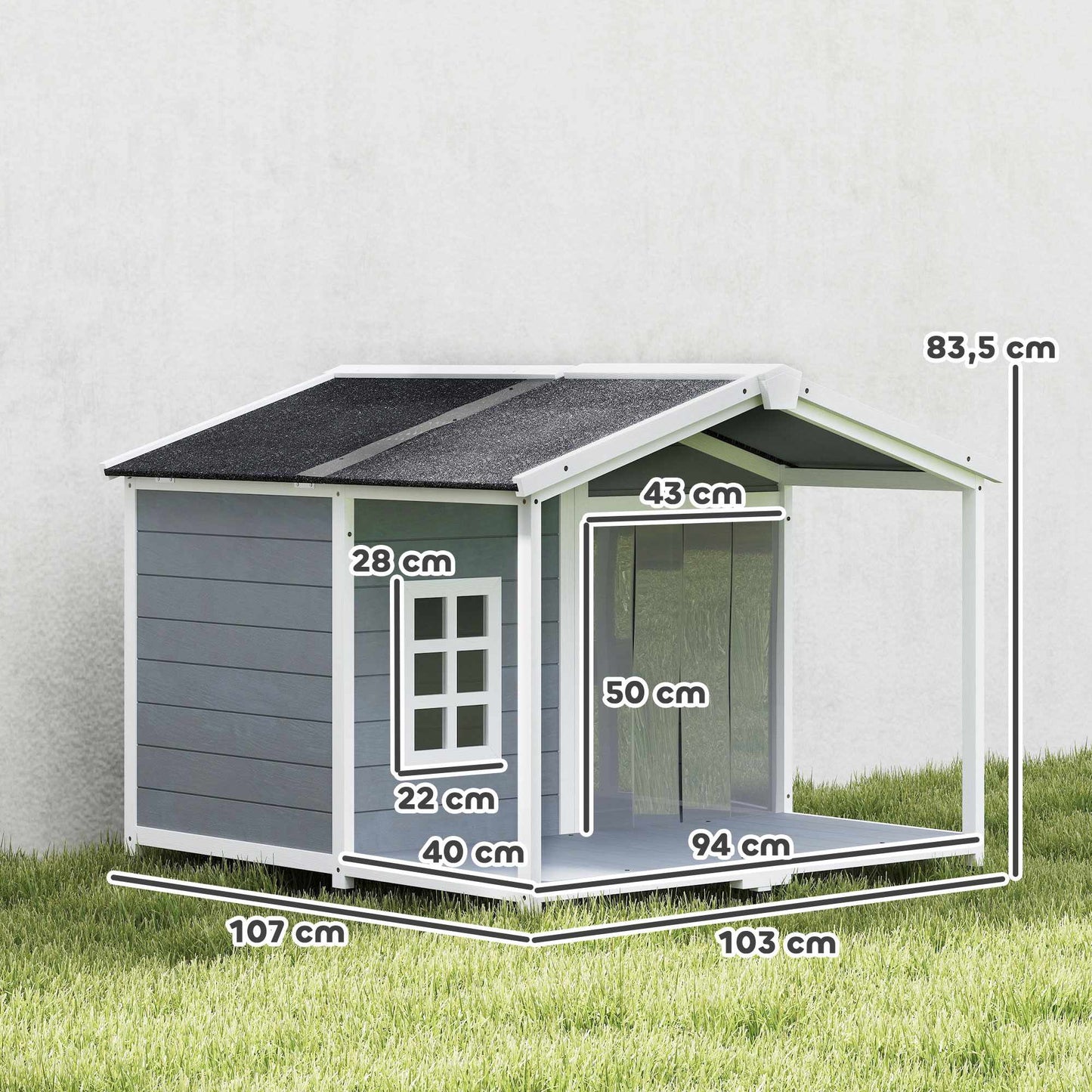 Outdoor Dog House with Veranda, Weatherproof, Easy Clean