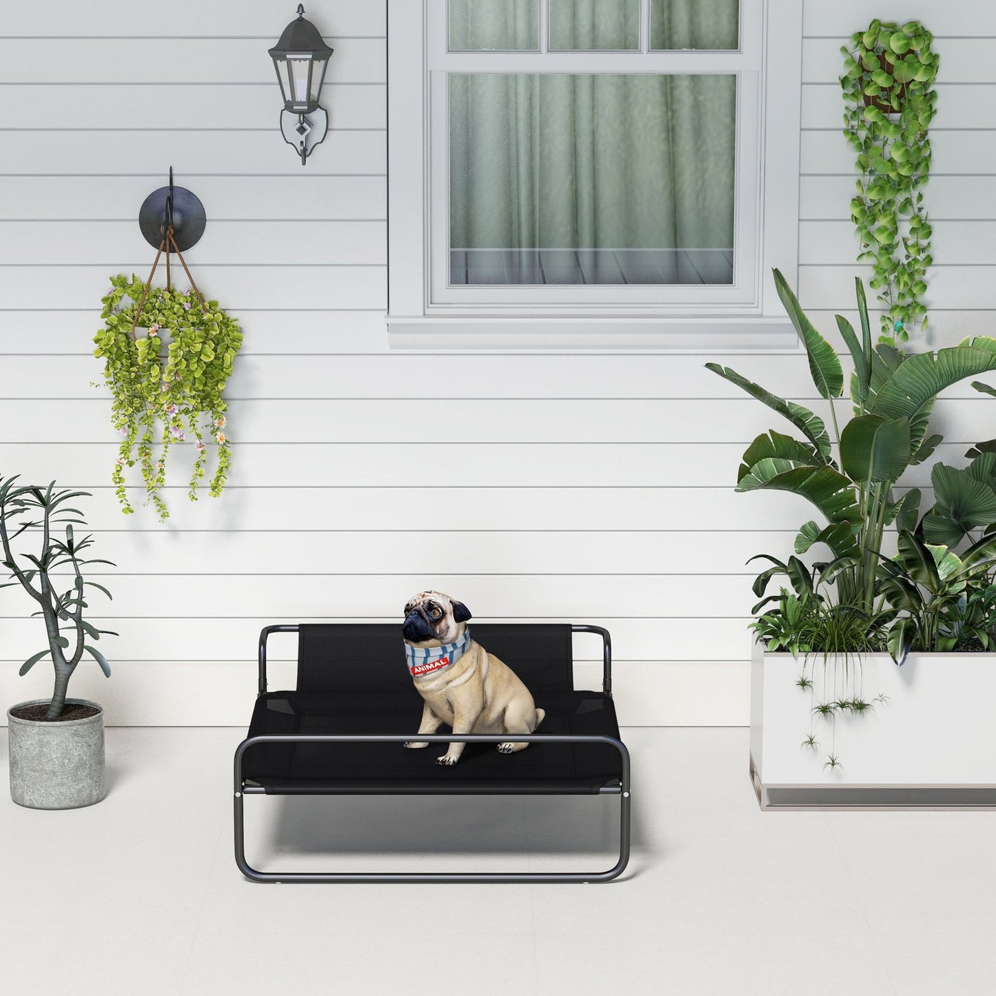 Raised outdoor dog bed with breathable mesh cover