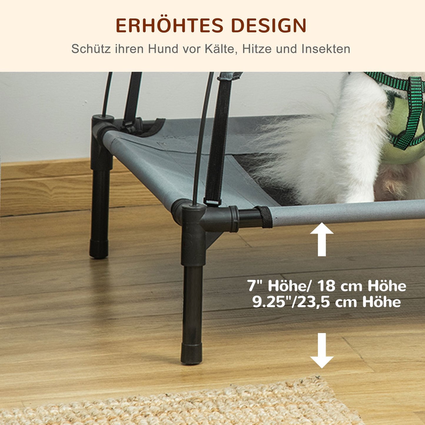 Dog bed outdoor with canopy, elevated and breathable, gray