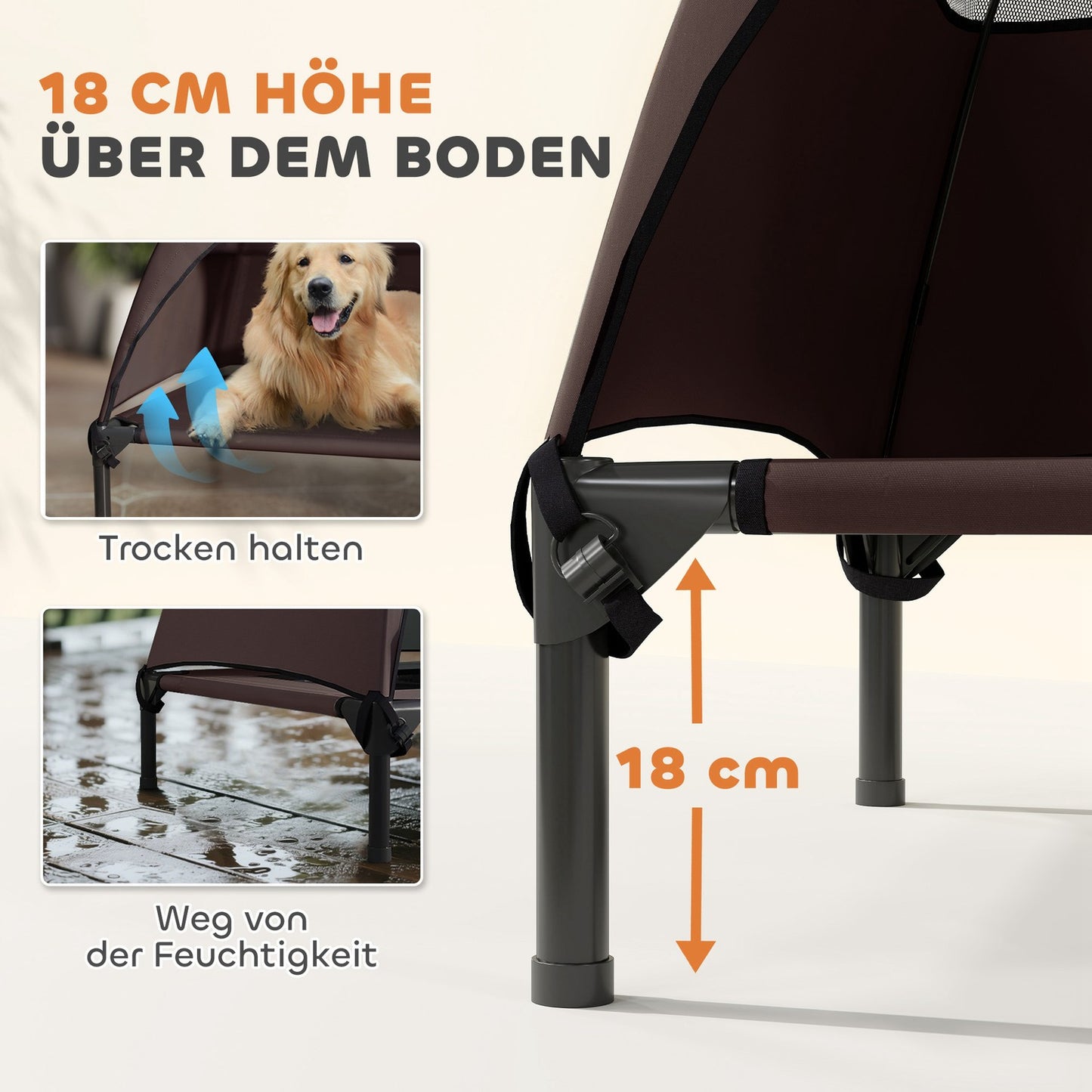 Elevated outdoor dog chair with roof and cooling net