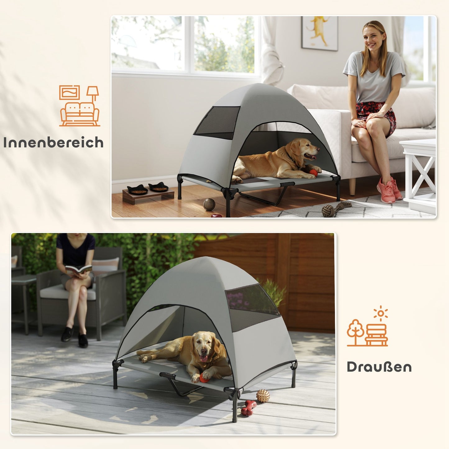 Elevated Cooling Outdoor Dog Bed with Cover - Light Grey