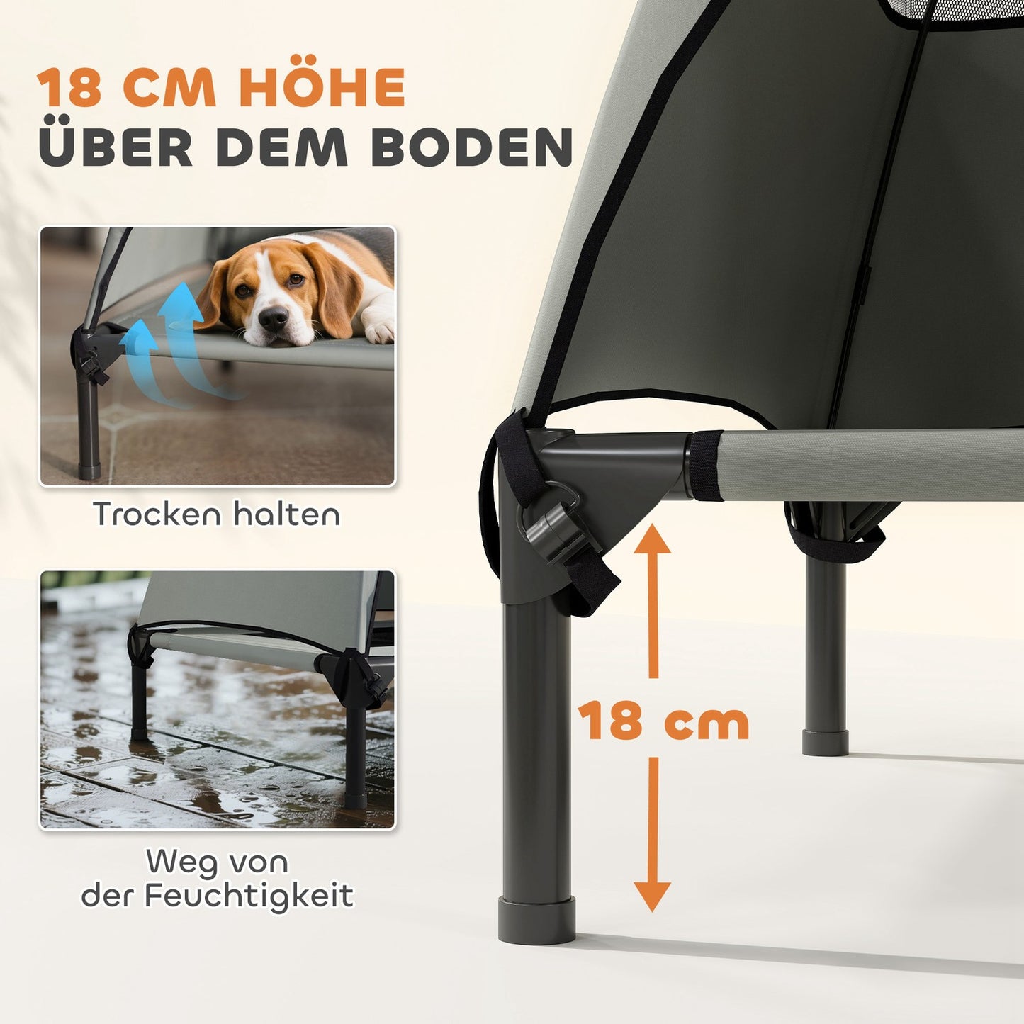 Elevated Cooling Outdoor Dog Bed with Cover - Light Grey