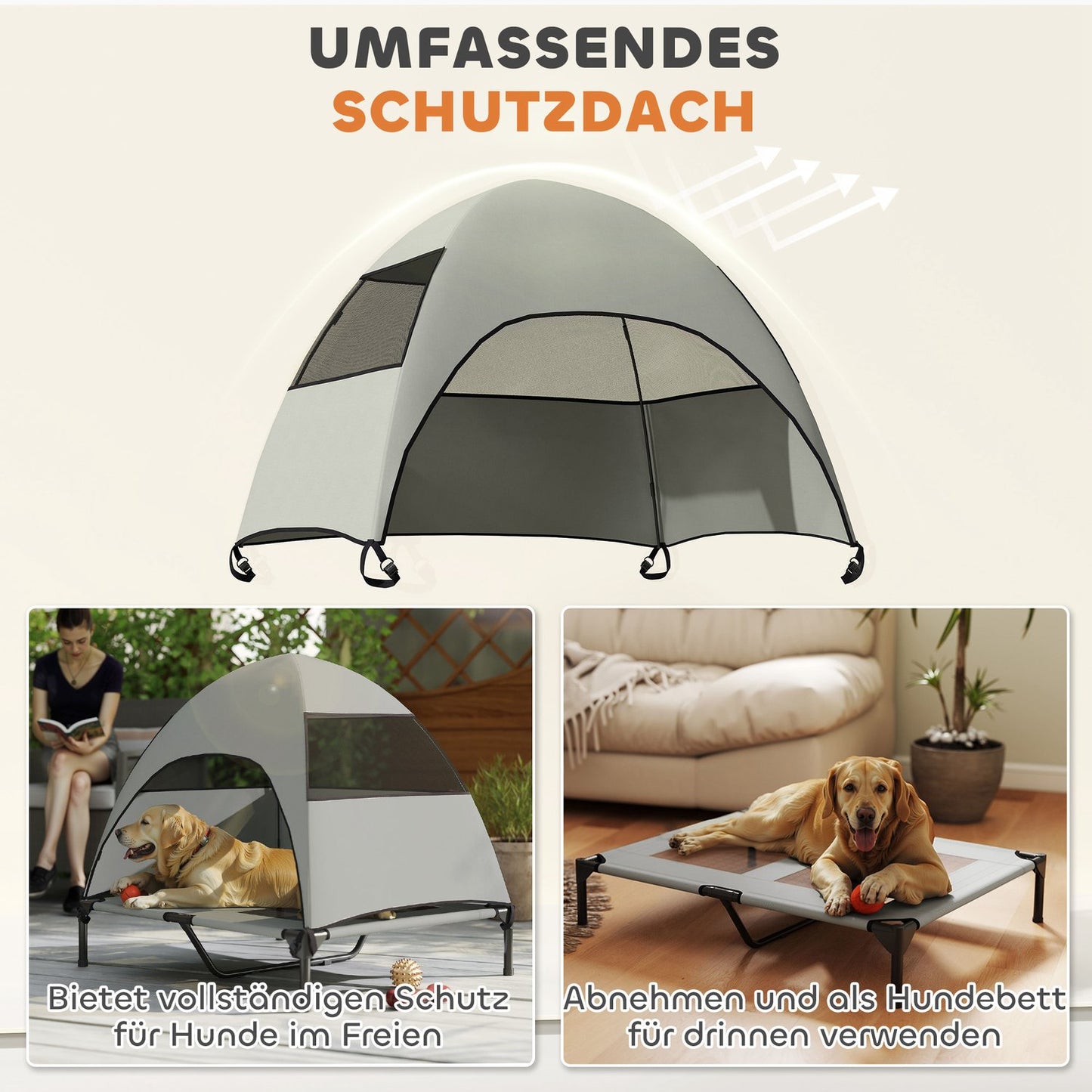 Elevated Cooling Outdoor Dog Bed with Cover - Light Grey