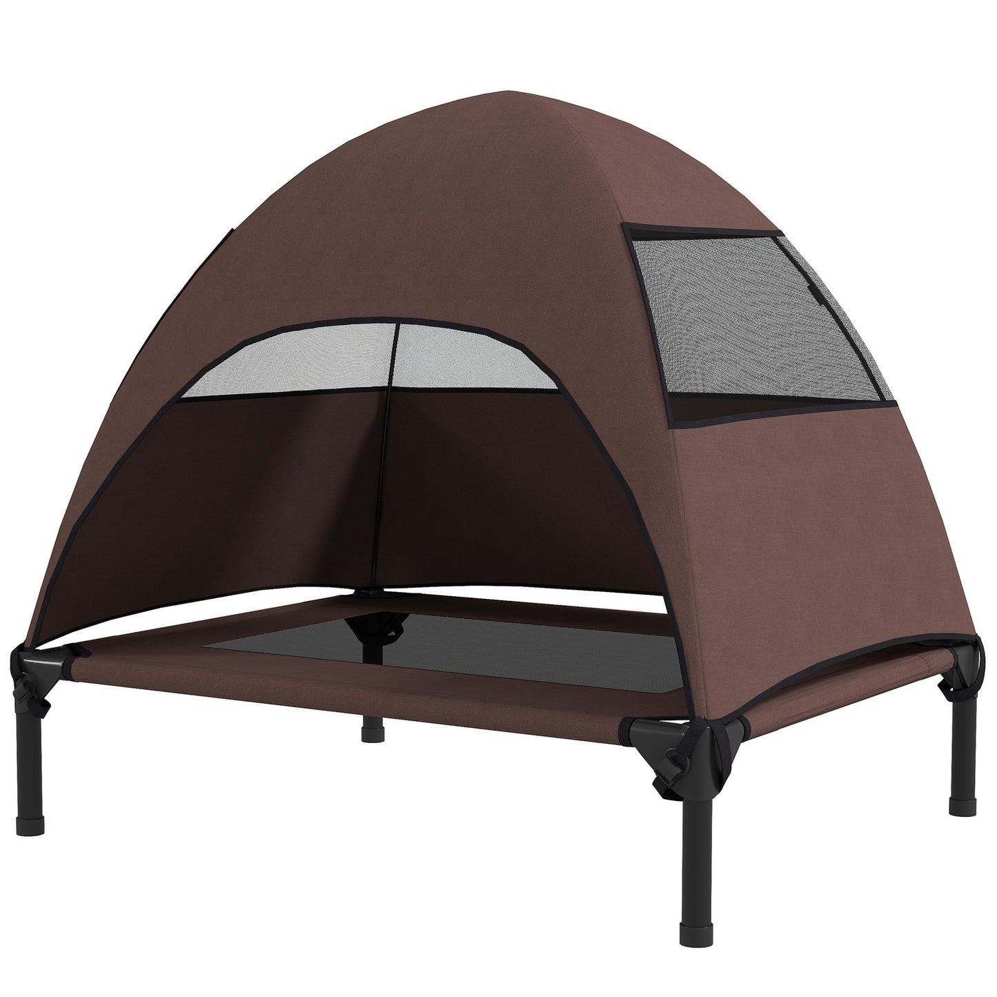 Outdoor elevated dog seat with roof - cooling mesh bed