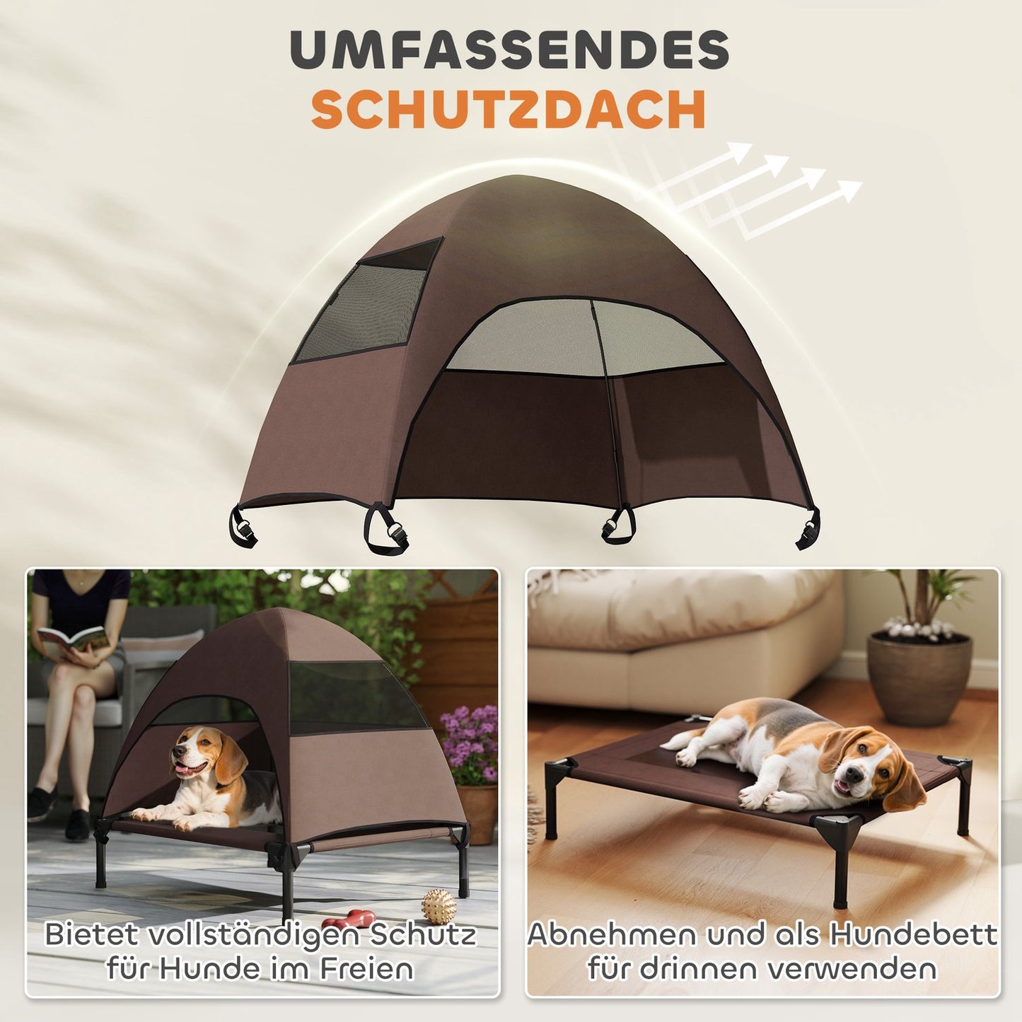 Outdoor elevated dog seat with roof - cooling mesh bed