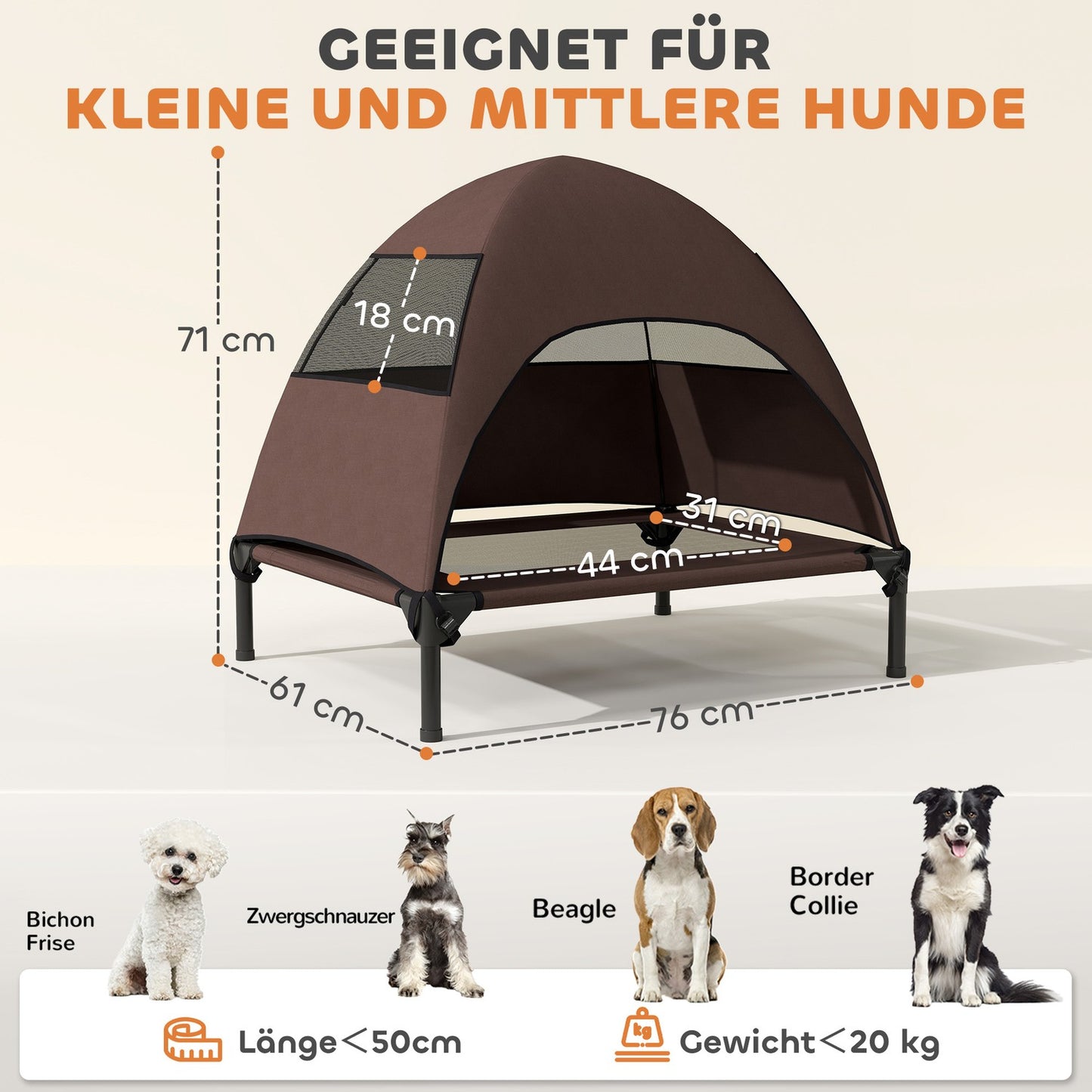 Outdoor elevated dog seat with roof - cooling mesh bed