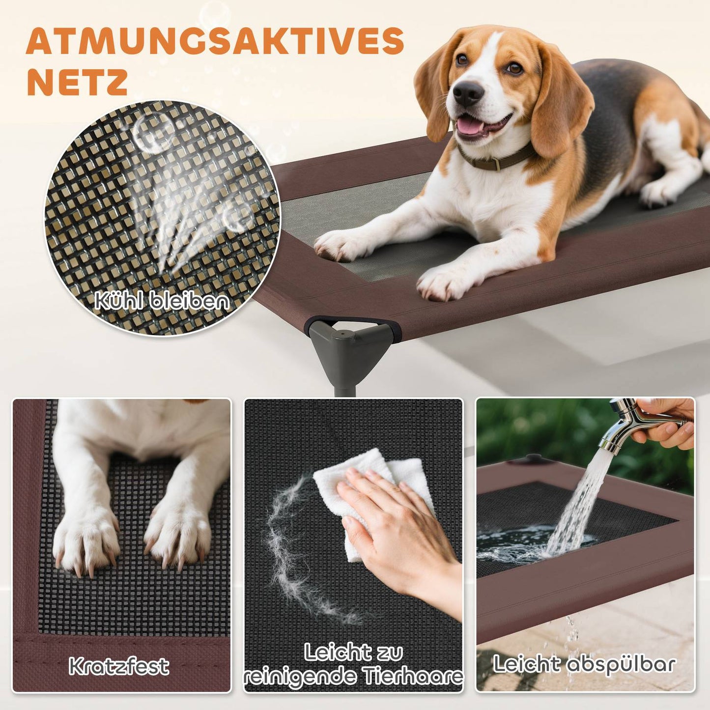 Outdoor elevated dog seat with roof - cooling mesh bed