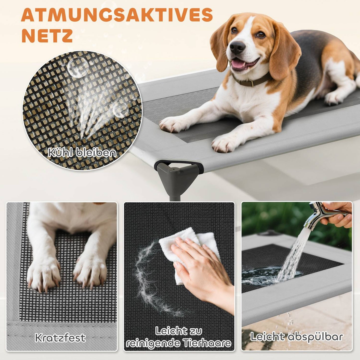 Outdoor dog seat with roof, washable net and cooling design