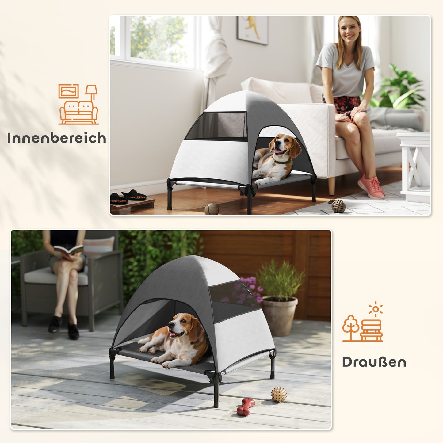 Outdoor dog seat with roof, washable net and cooling design