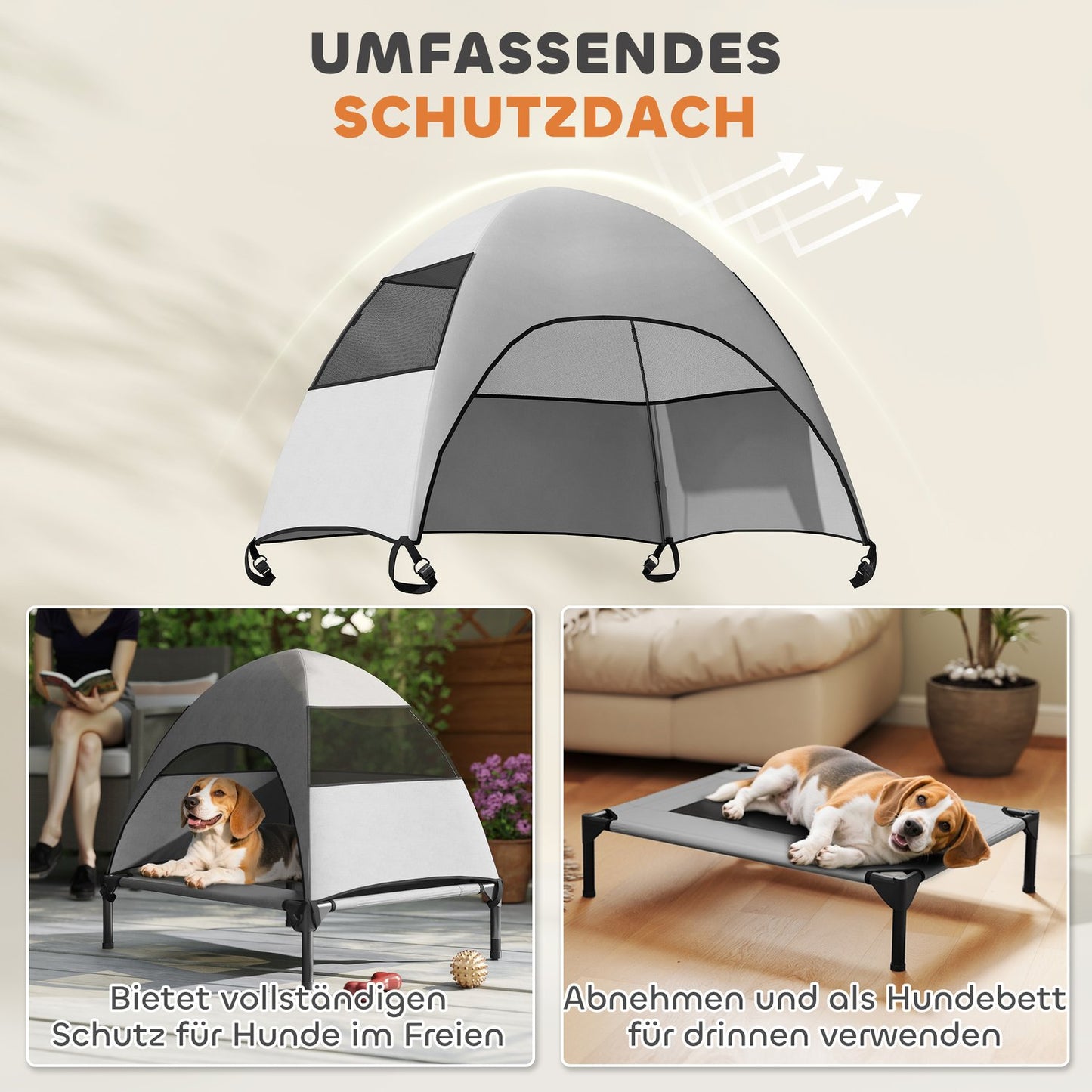 Outdoor dog seat with roof, washable net and cooling design