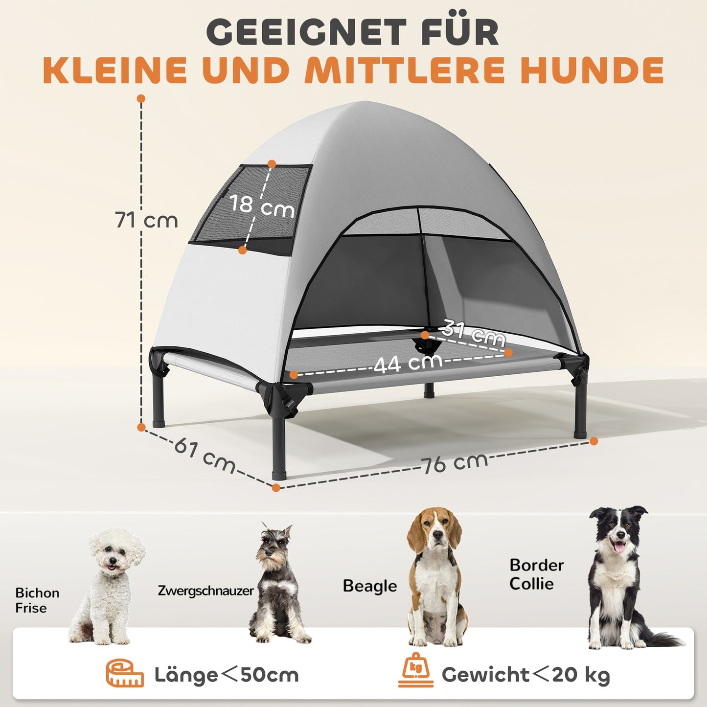 Outdoor dog seat with roof, washable net and cooling design