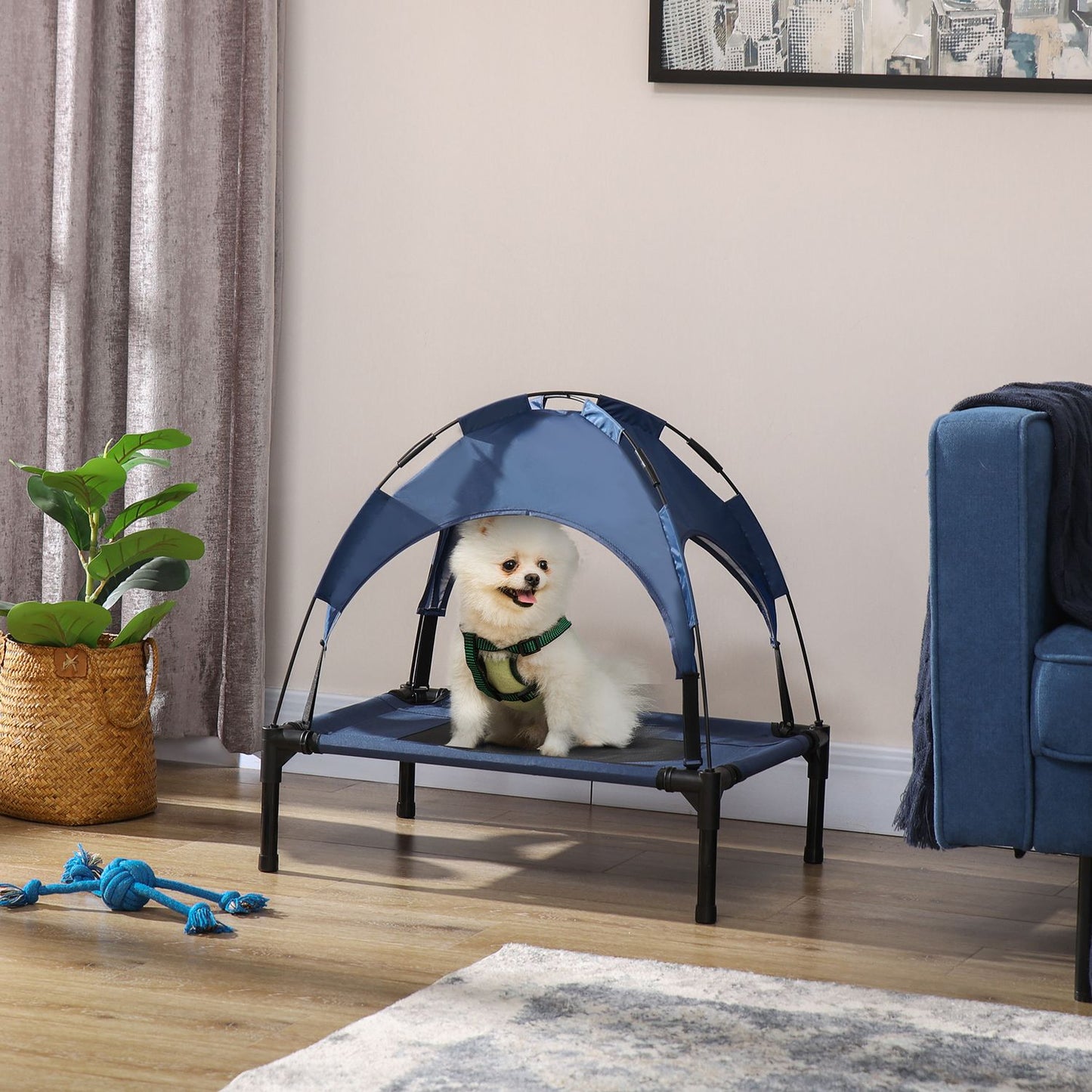 Elevated outdoor dog bed, UV protection, Dark blue, 61x46x62cm