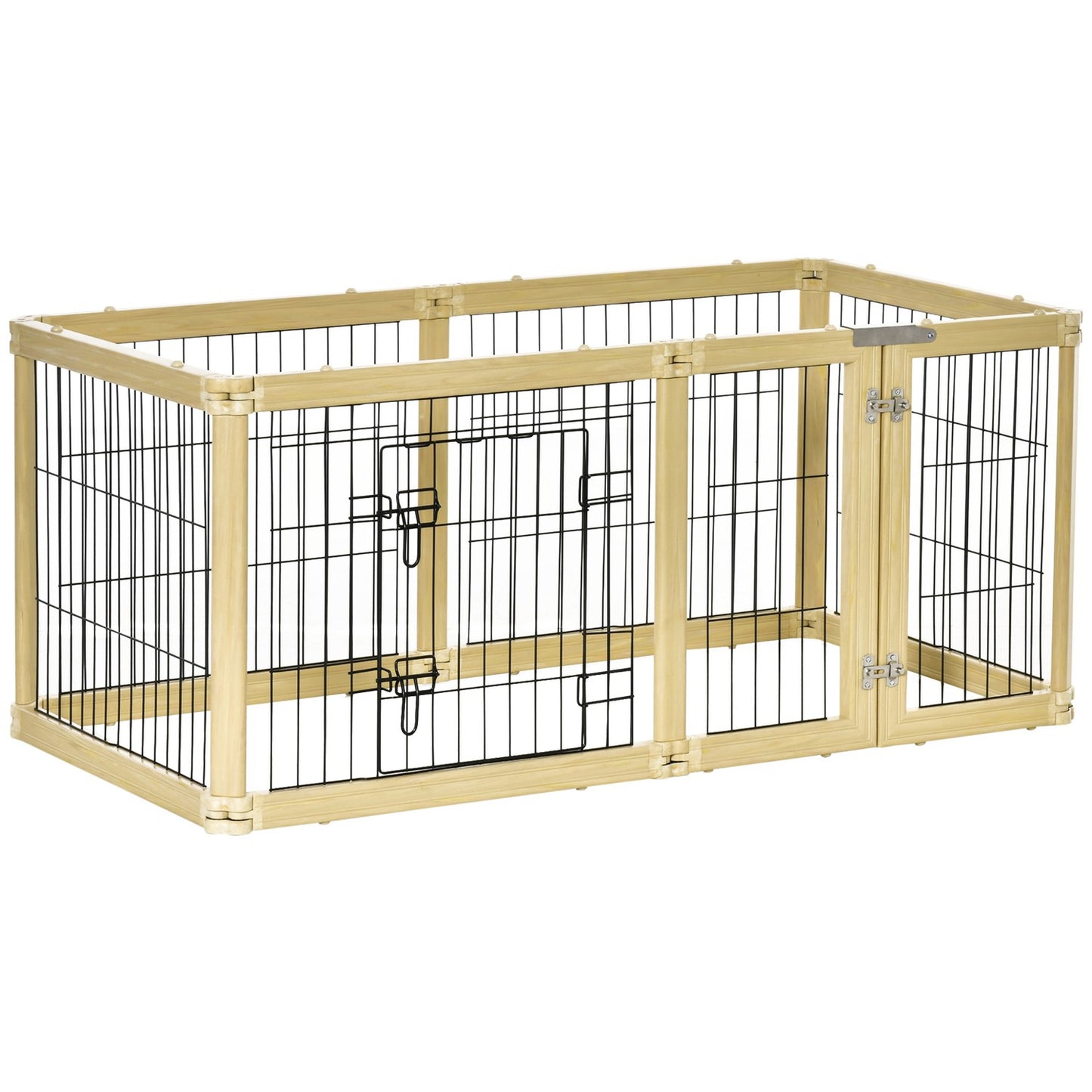 Foldable outdoor playpen in natural wood for small dogs