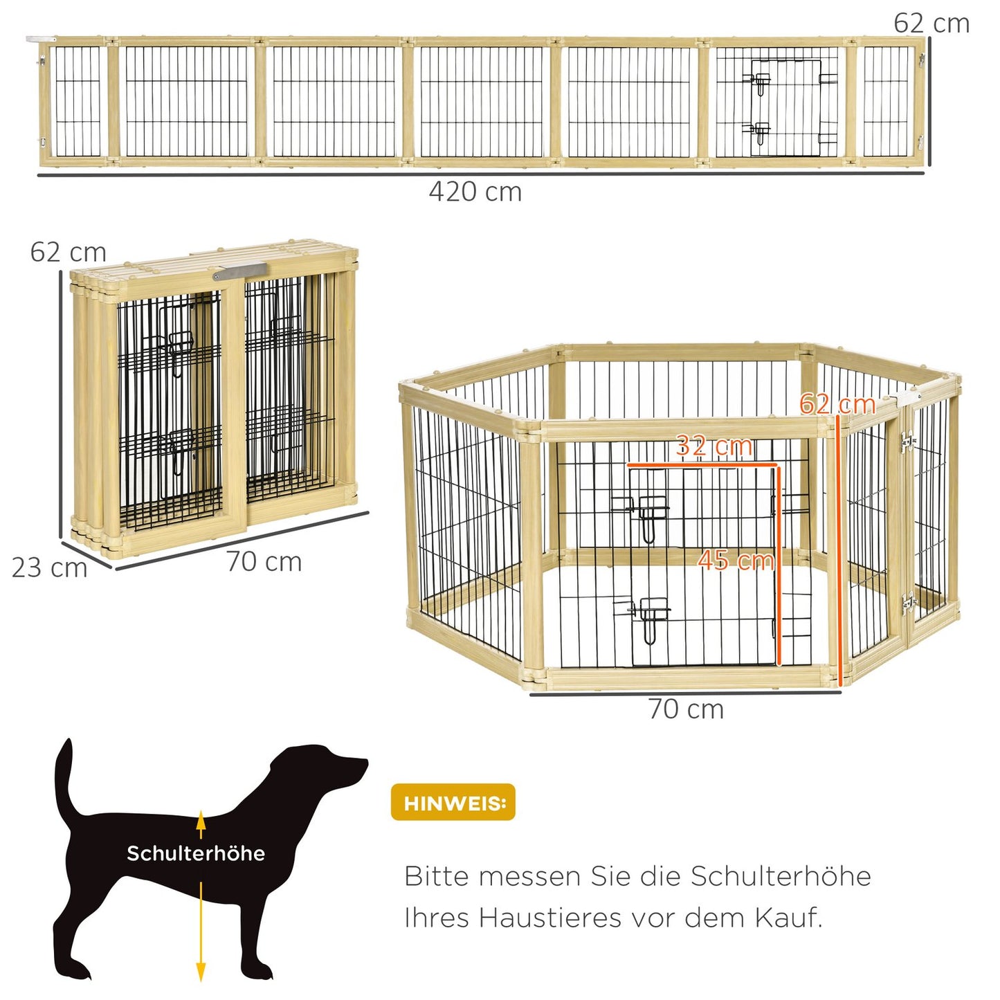 Foldable outdoor playpen in natural wood for small dogs