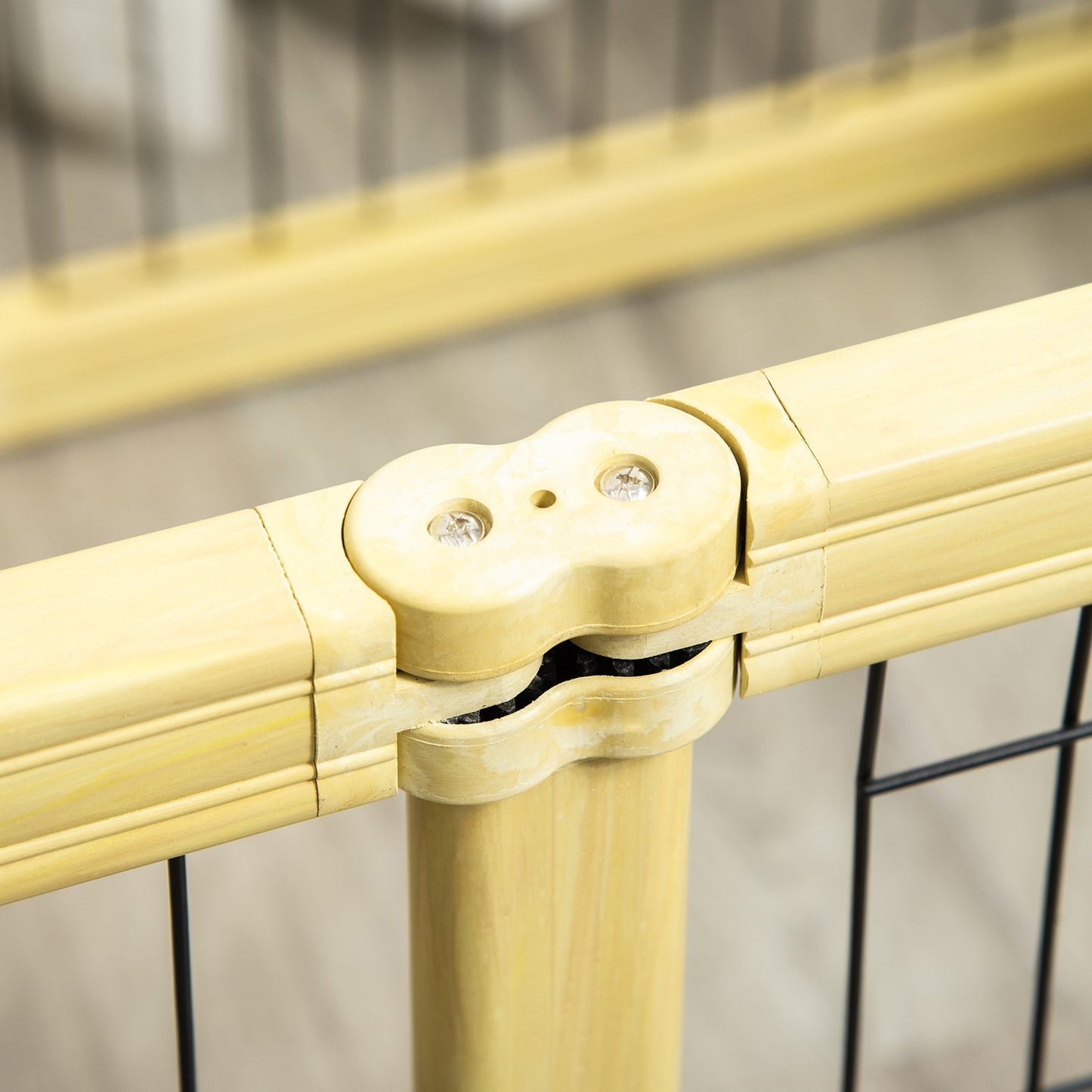 Foldable outdoor playpen in natural wood for small dogs