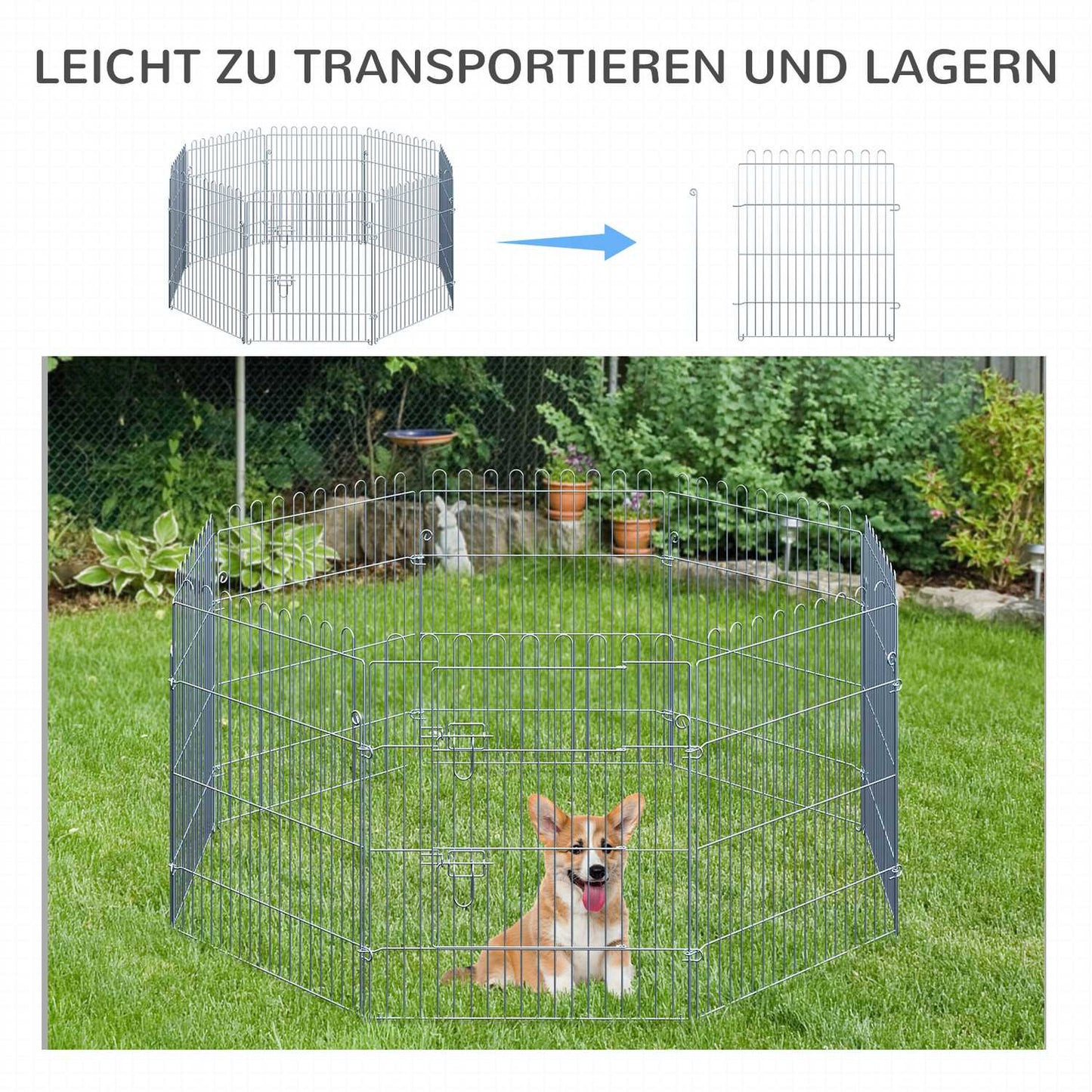Outdoor puppy enclosure, 8-panel playpen, safe and stable