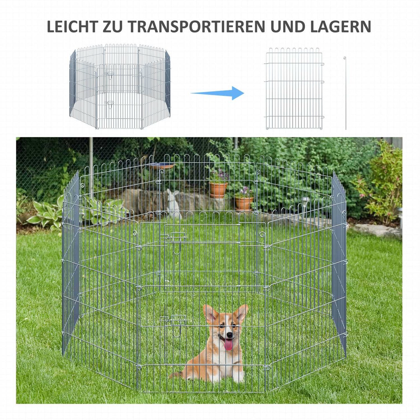 Outdoor puppy playpen, 8-panel, Safe & Stable, 63x91 cm