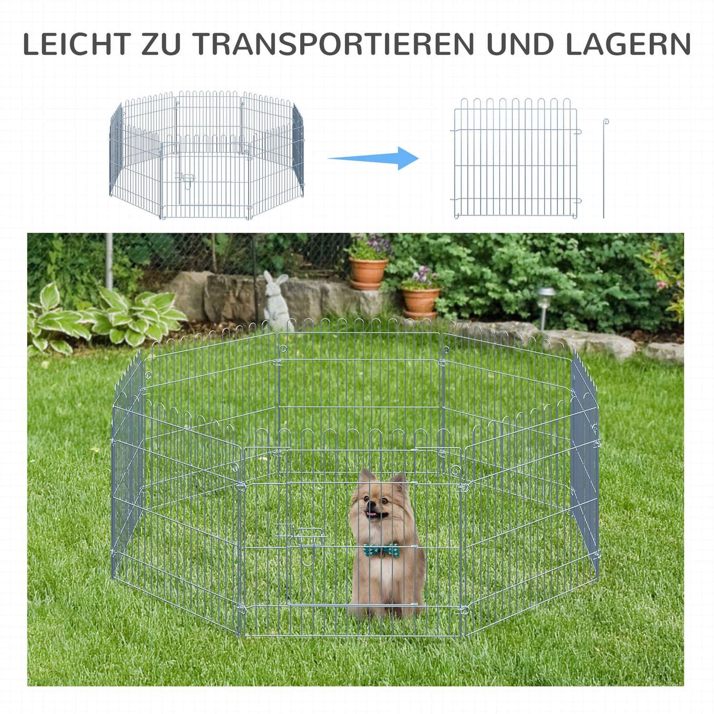 Outdoor puppy playpen fence, 8 panels, W63 x H60 cm