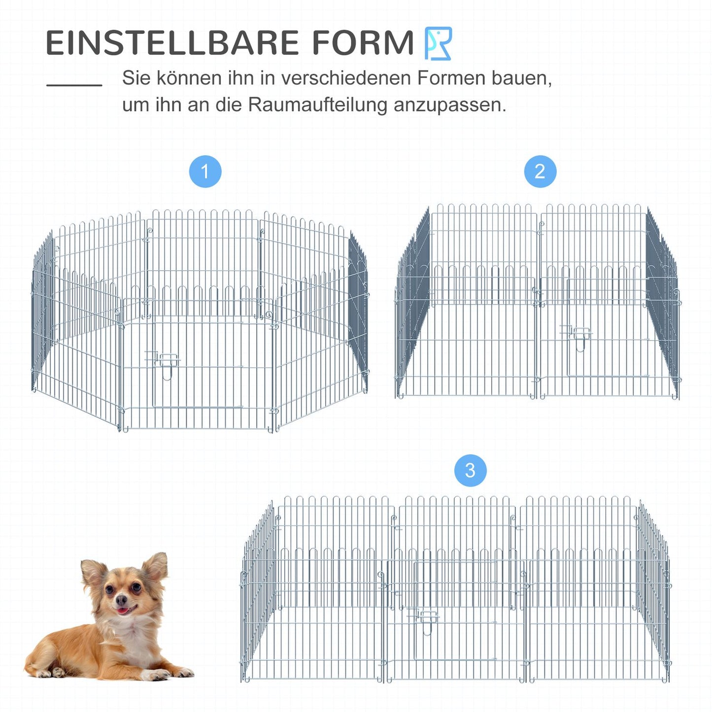Outdoor puppy playpen fence, 8 panels, W63 x H60 cm