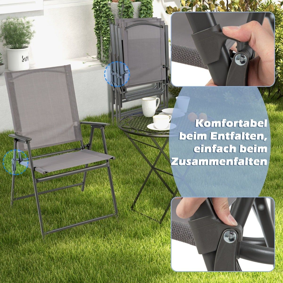Outdoor Folding Chair Set, High Back, Breathable Fabric