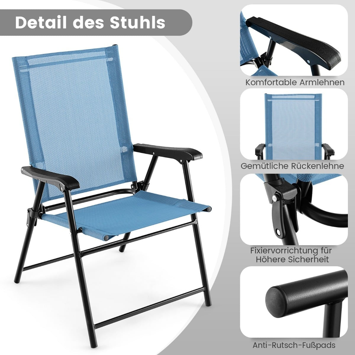 Outdoor Folding Chairs Set of 2, Blue, 65x60x93 cm