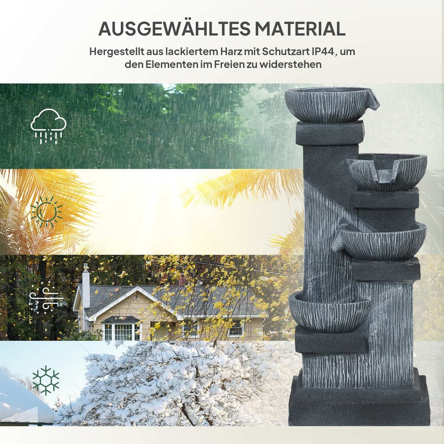 Four-tier outdoor resin fountain with LED, stone look
