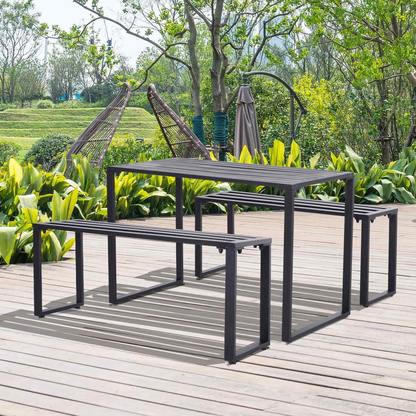 Metal outdoor seating set, 3-piece set, black finish