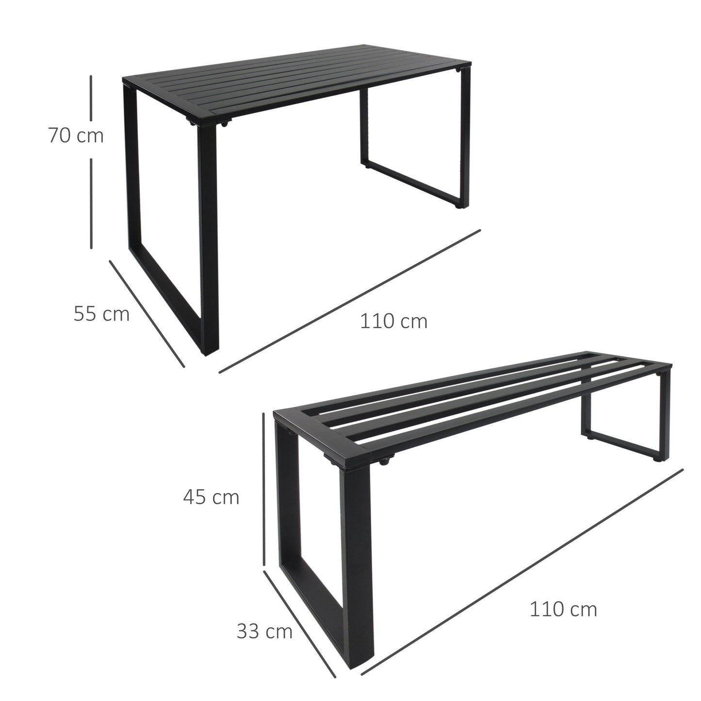 Metal outdoor seating set, 3-piece set, black finish