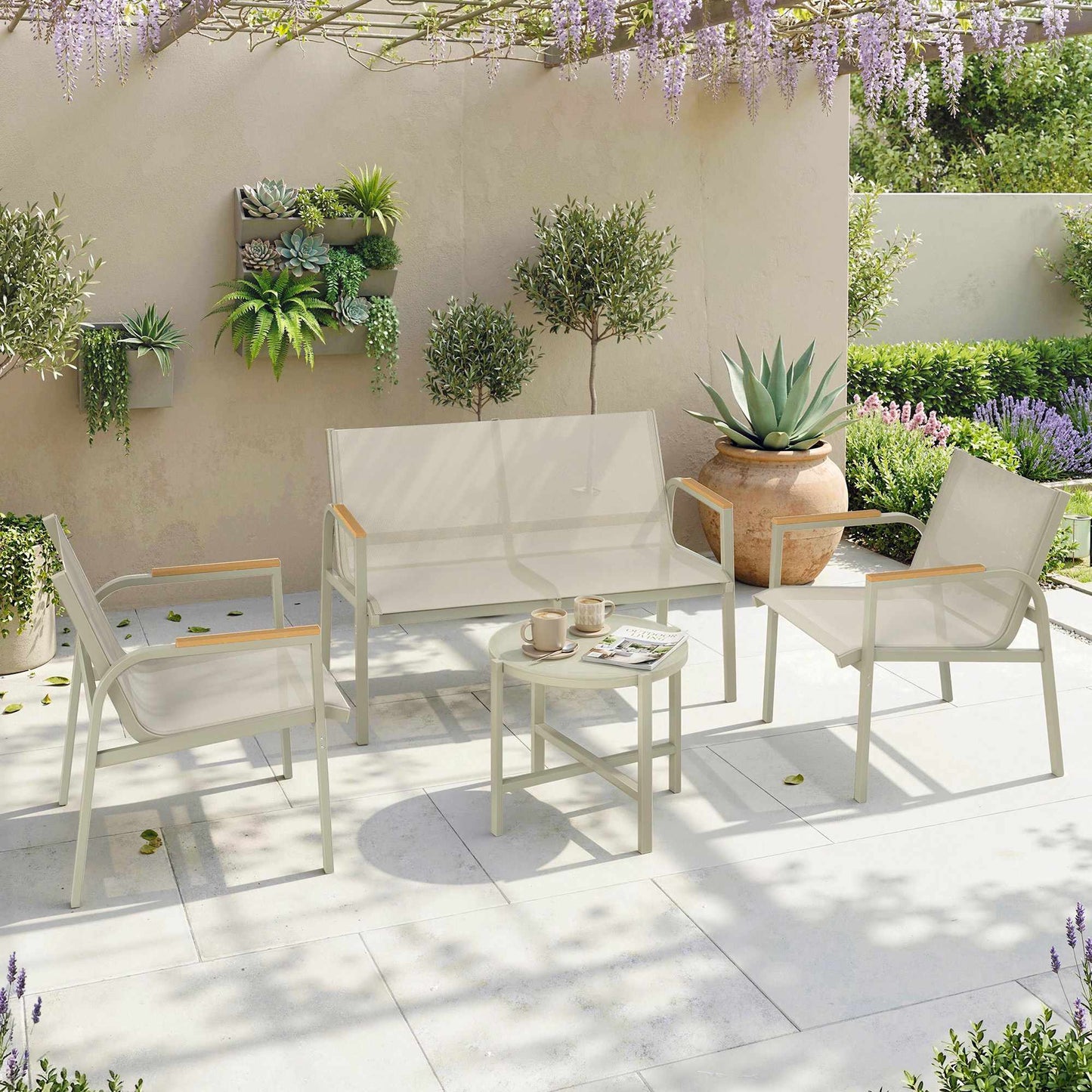 Outdoor Furniture Set for 4, Metal, Green, Includes Table