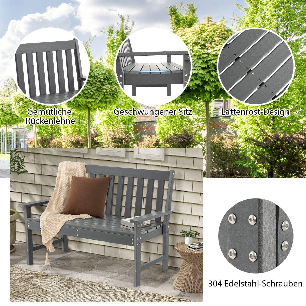 Outdoor Garden Bench, HDPE, 132 cm, Weatherproof, Gray