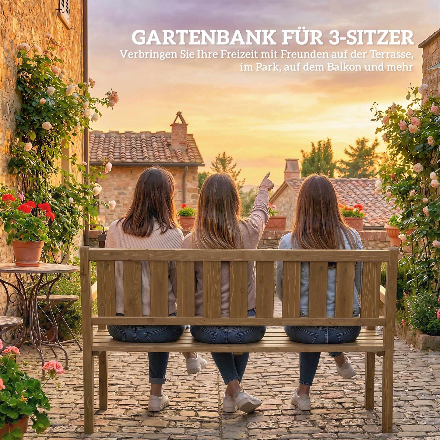 Outdoor Garden Bench, Teak Finish, 3-Seater, 360kg Capacity