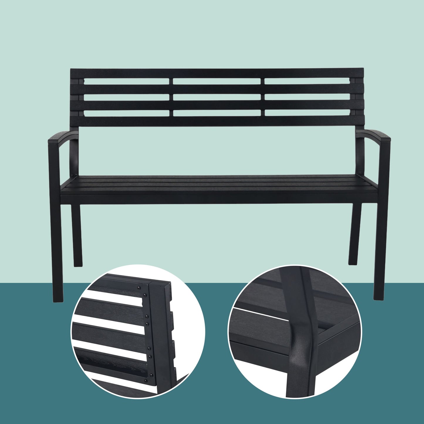 Outdoor Garden Bench, WPC & Metal, Weather-Resistant