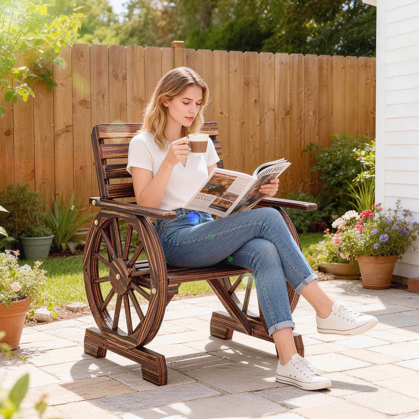 Outdoor Garden Chair, Wagon Wheel Design, Pine & Fir Wood