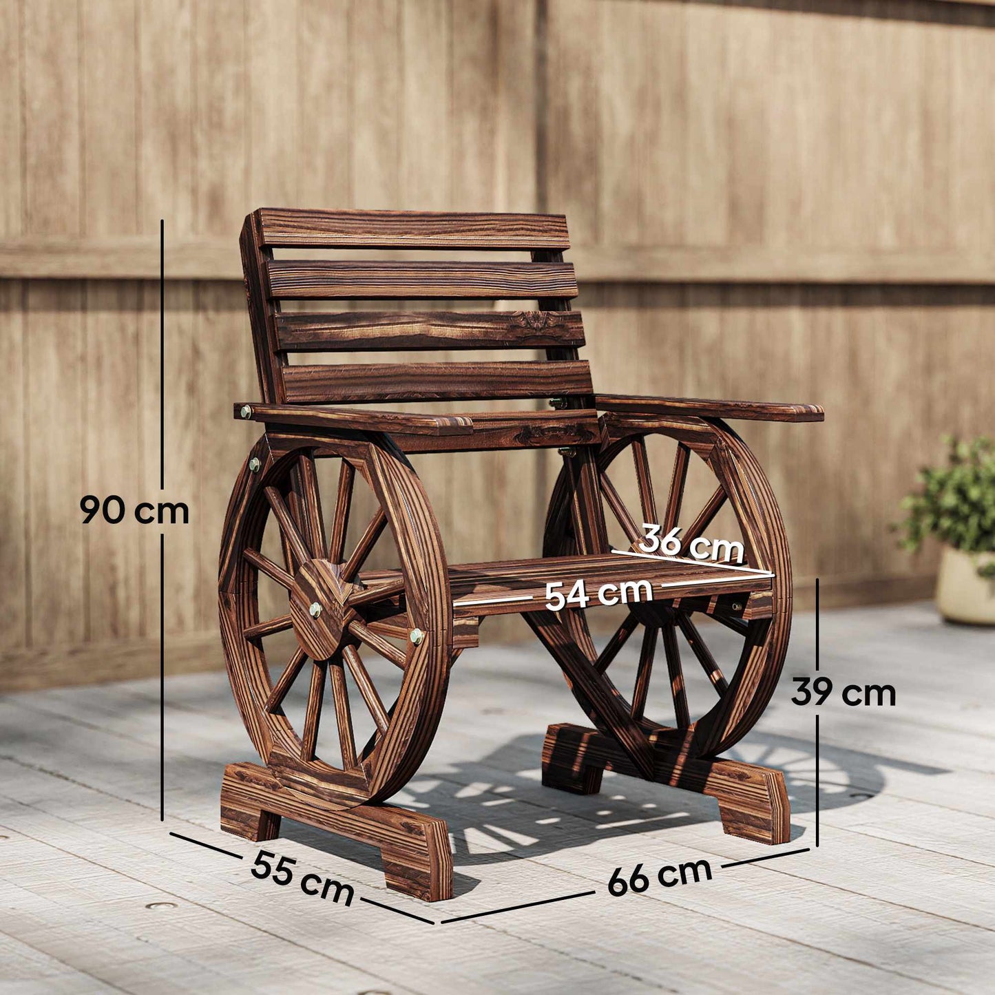 Outdoor Garden Chair, Wagon Wheel Design, Pine & Fir Wood
