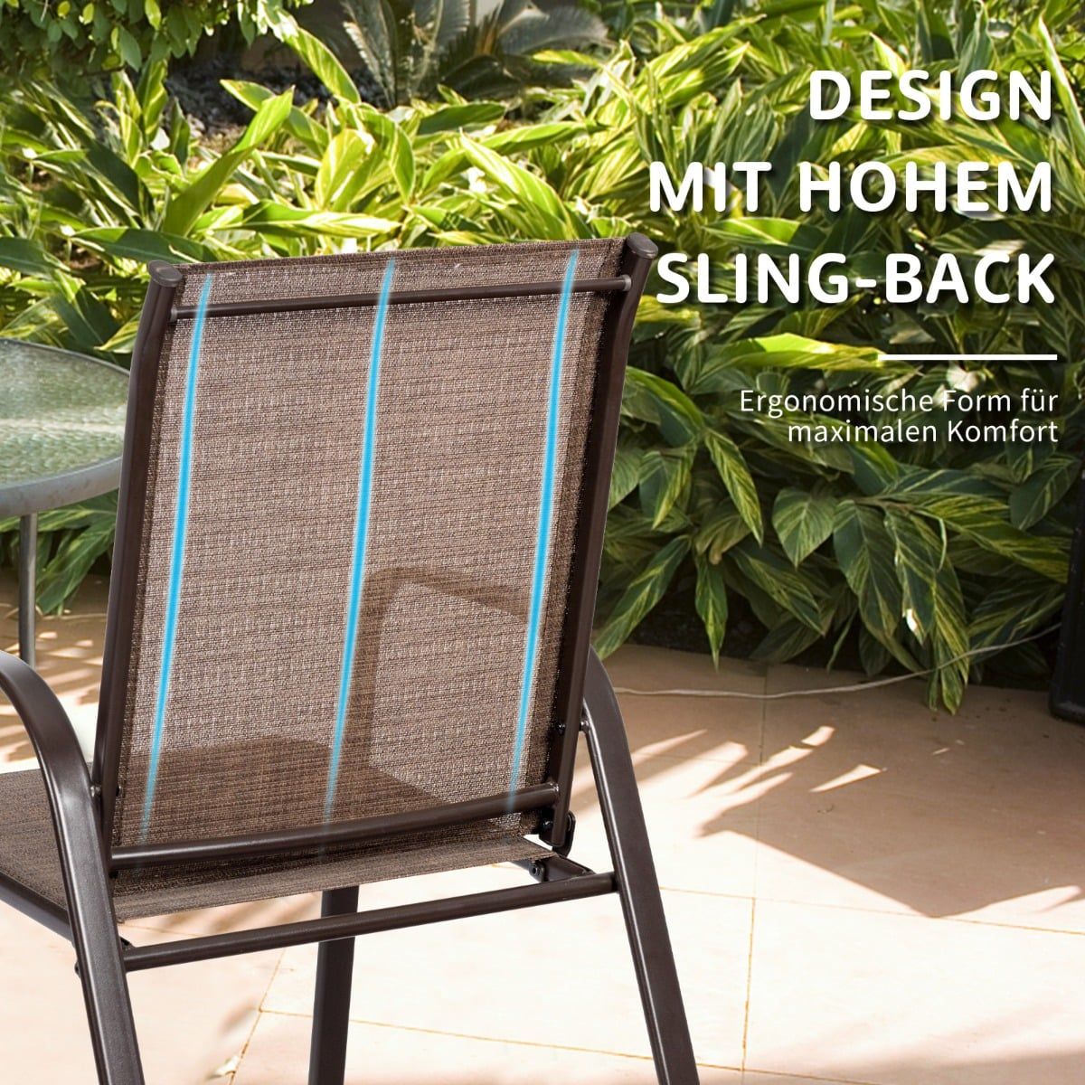 Outdoor Garden Chairs Set, Metal Frame, Brown, 2-Pack