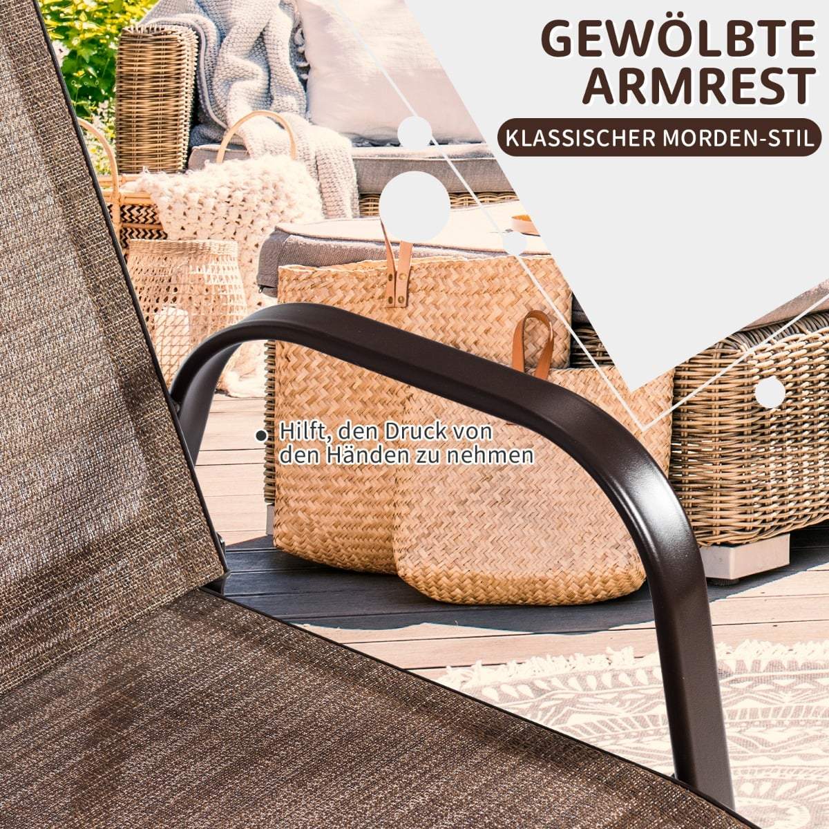 Outdoor Garden Chairs Set, Metal Frame, Brown, 2-Pack
