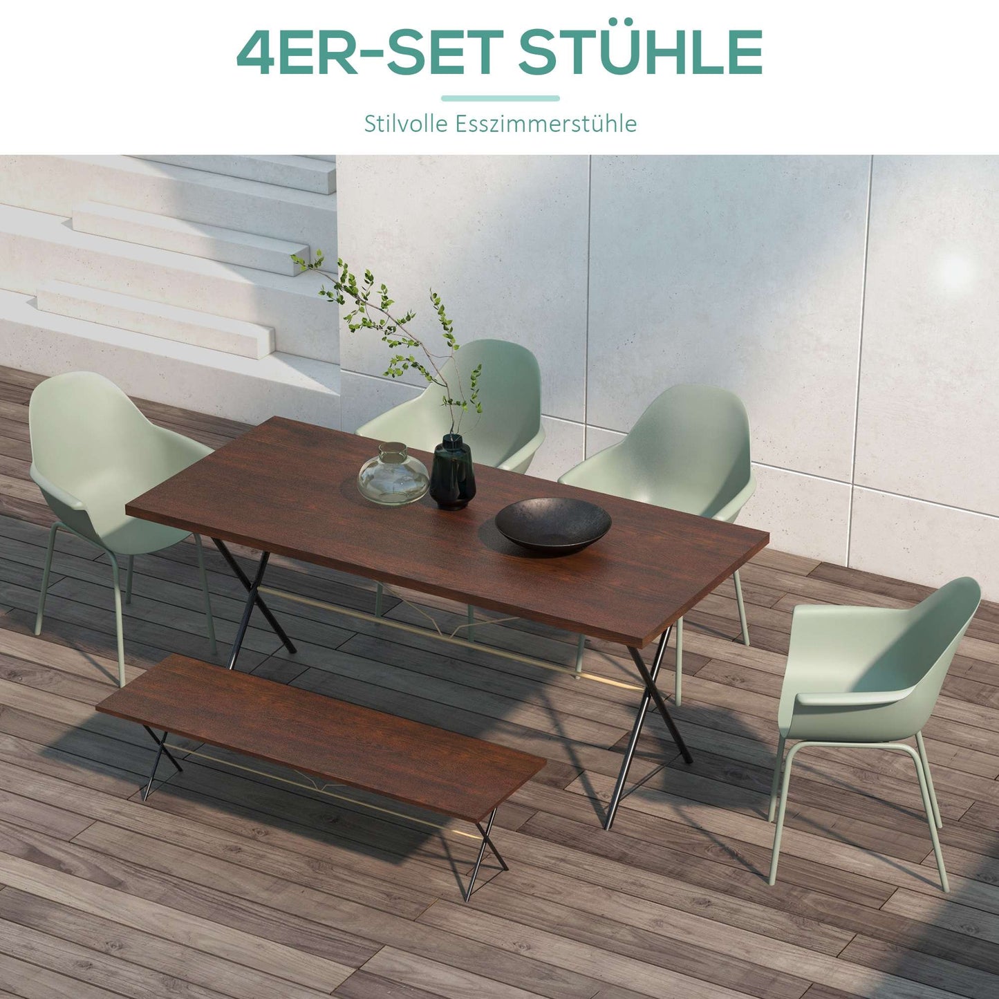 Outdoor Garden Chairs Set of 4, Green, Plastic/Metal, 120kg Capacity
