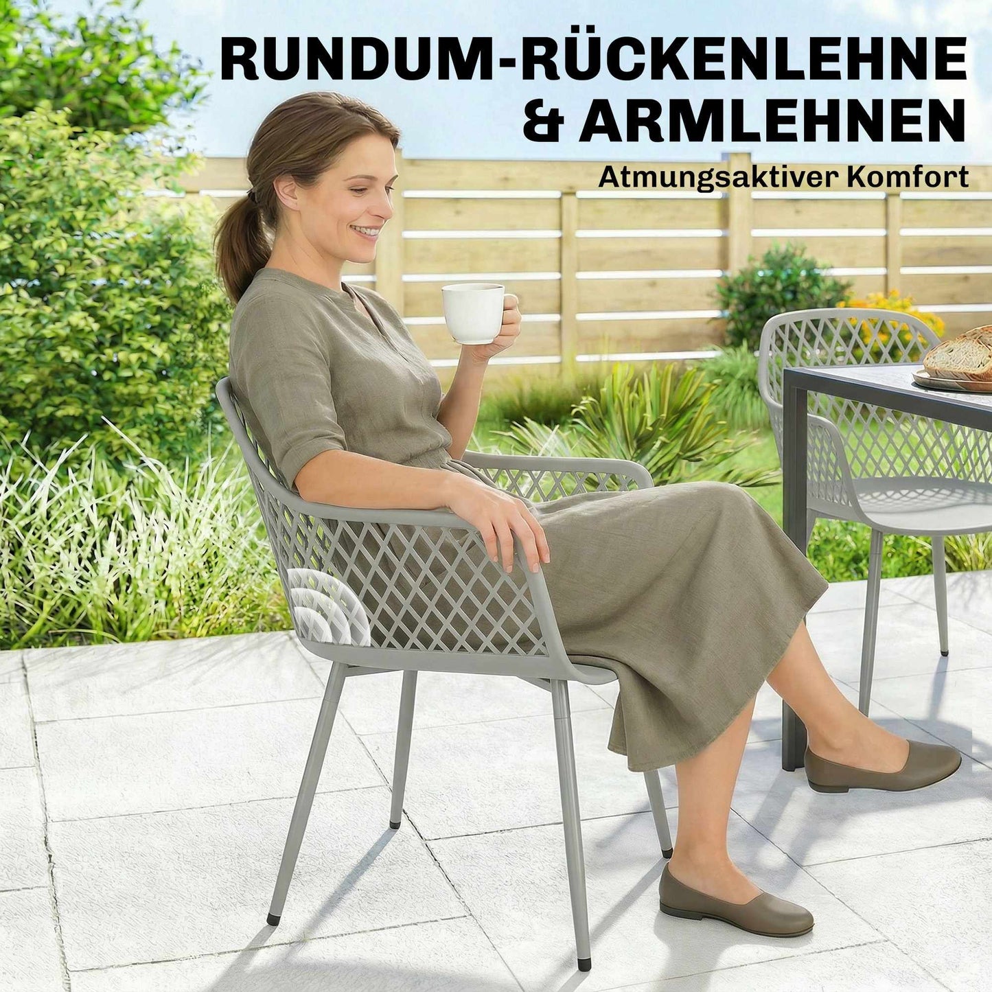 Outdoor Garden Chairs Set of 4, UV-Resistant Plastic, Grey