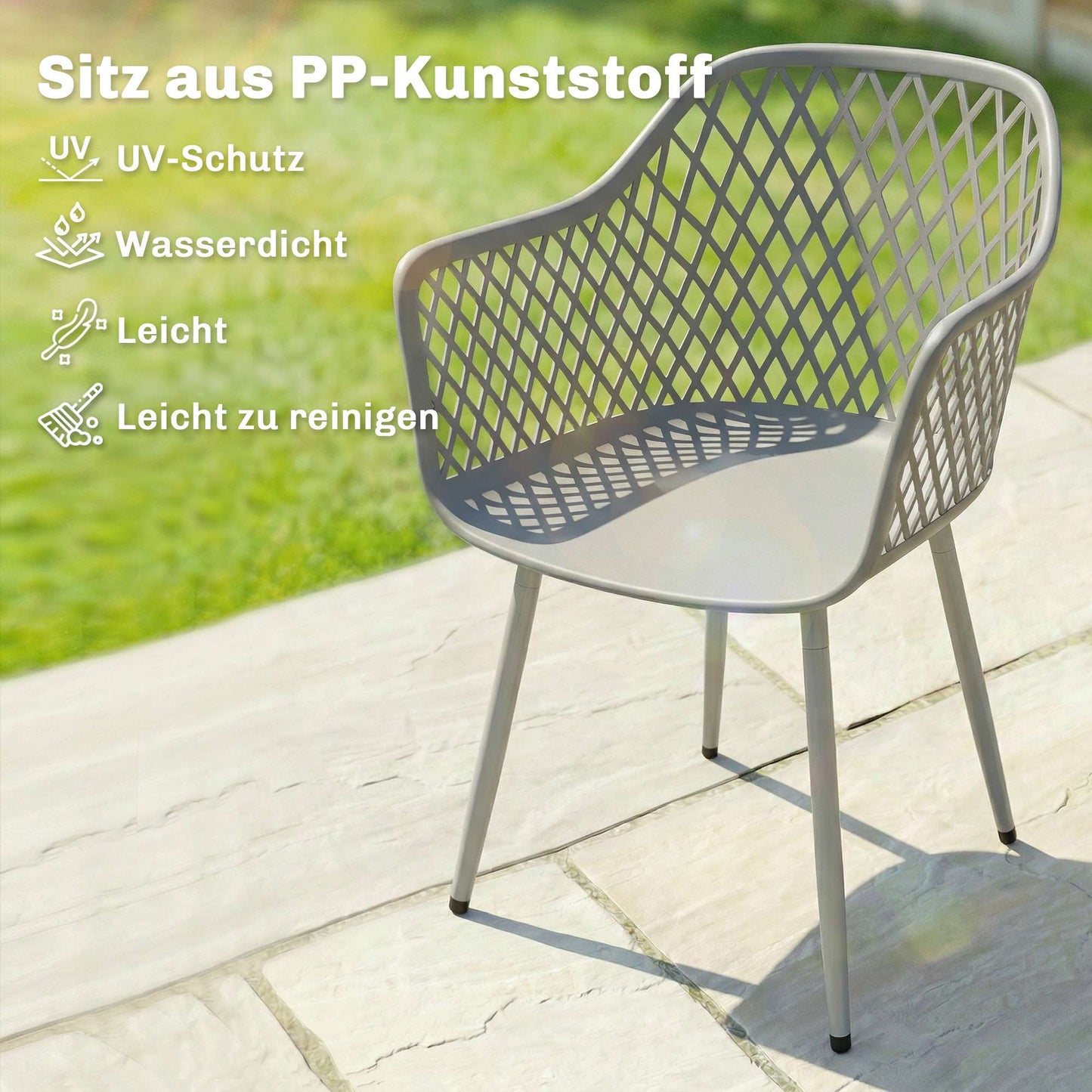 Outdoor Garden Chairs Set of 4, UV-Resistant Plastic, Grey