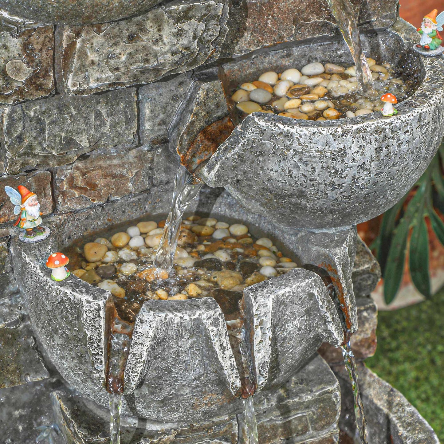 Outdoor Garden Fountain with 5-Tier Waterfall and LEDs