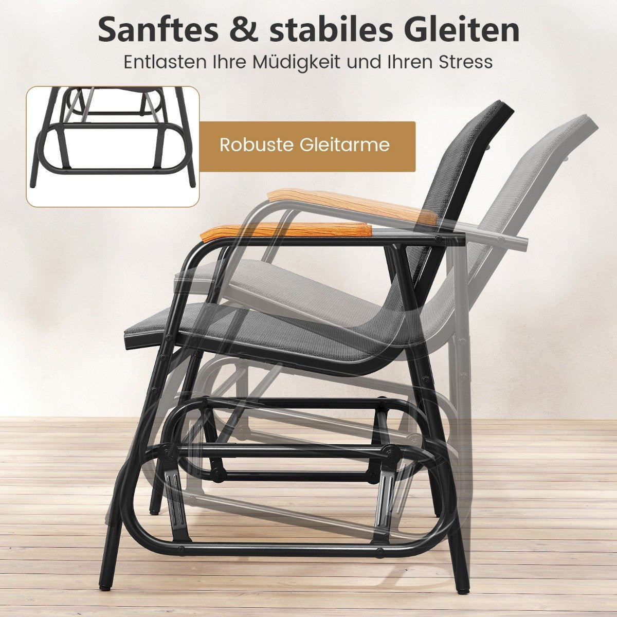 Outdoor Glider Bench for 2 with Breathable Fabric Seat