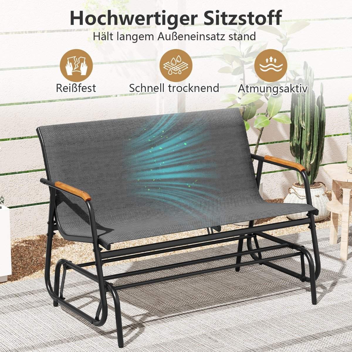 Outdoor Glider Bench for 2 with Breathable Fabric Seat