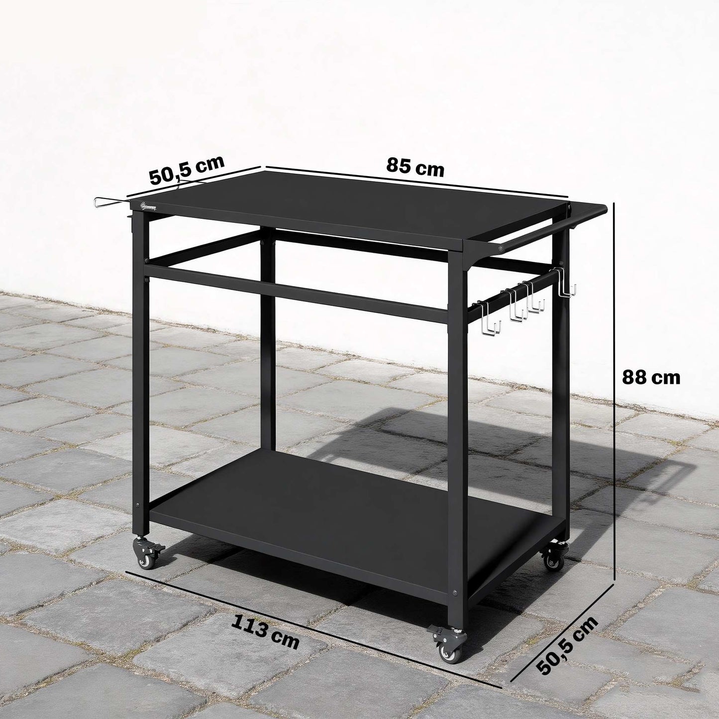 Outdoor Grill Cart with Wheels, 2-Tier, Black, 113x50.5x88 cm