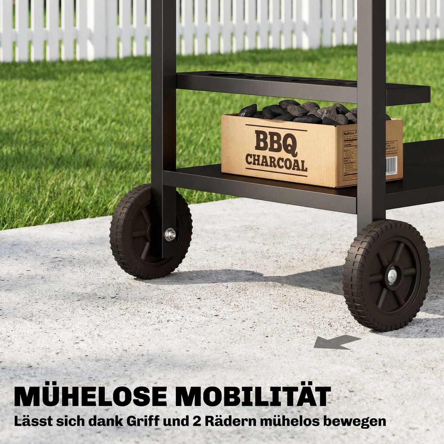 Outdoor Grill Cart with Wheels, Metal, 97x51x83 cm, Black/Brown
