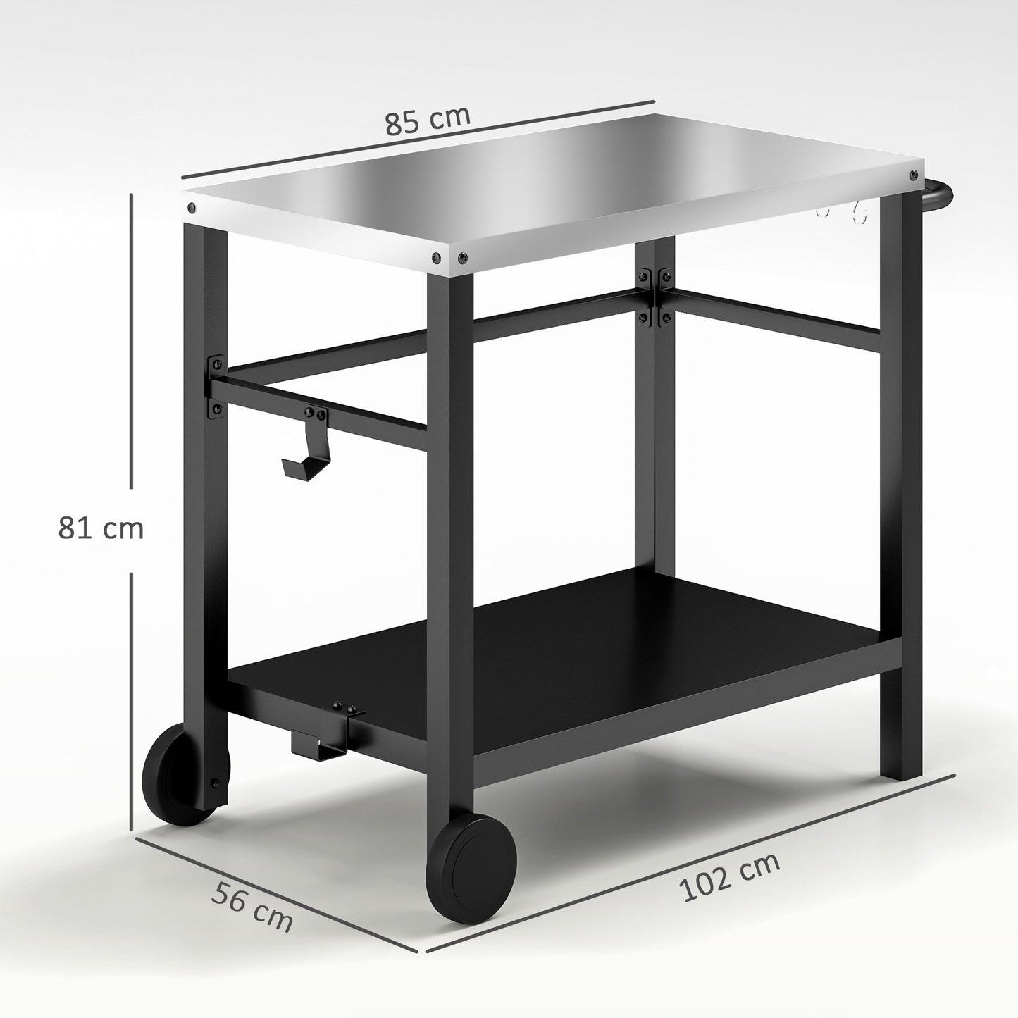 Outdoor Grill Table with Stainless Steel Top and Wheels
