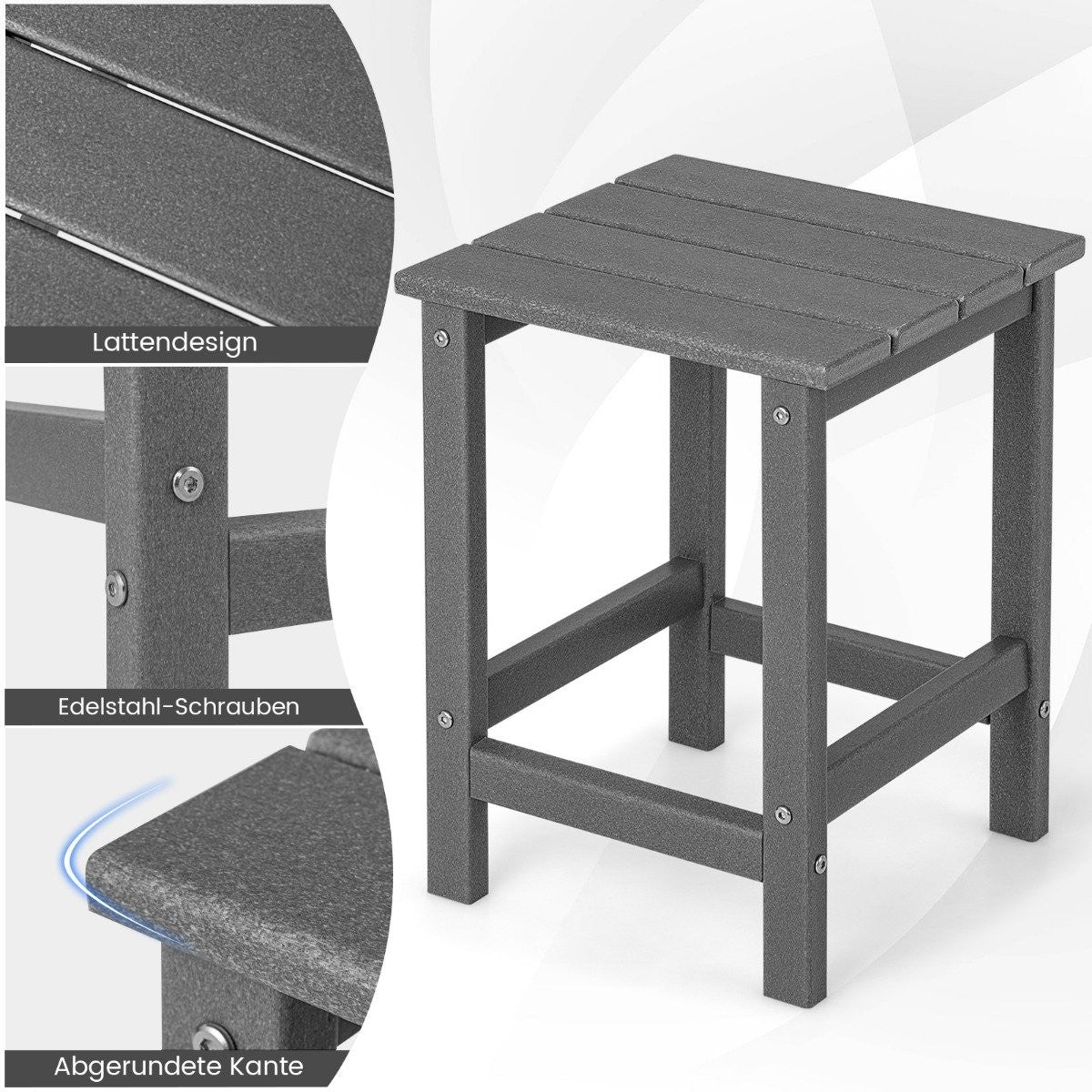 Outdoor HDPE Side Table – Weatherproof, 36x36x47 cm, Grey