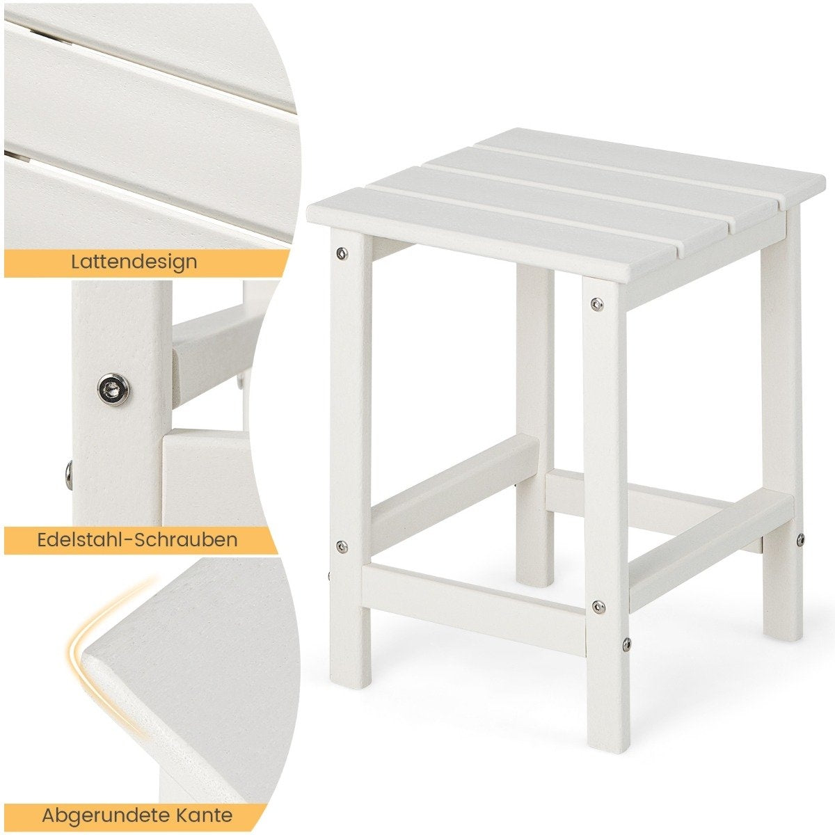 Outdoor HDPE Side Table, Weatherproof, 36x36x47 cm, White