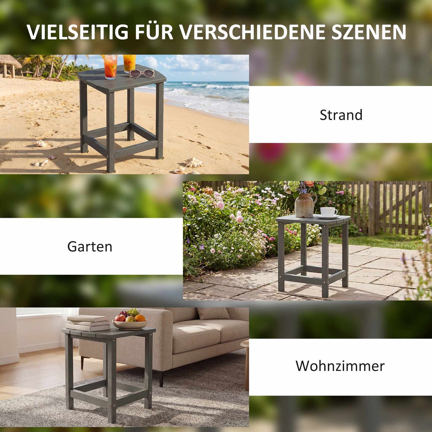 Outdoor HDPE Side Table, Weatherproof, 48x37x46 cm, Gray